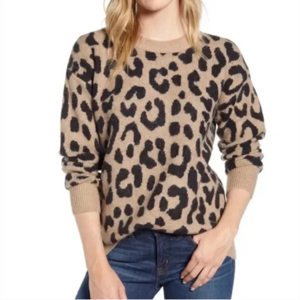 J. Crew Leopard Print Crew Neck Sweater - Picture 2 of 4